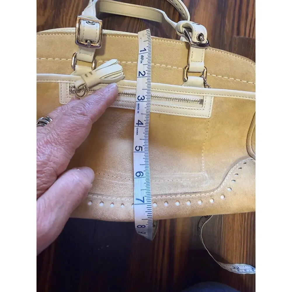 VTG Coach Yellow/Tan Suede with White Leather Trim Hampton Bag Style J04S-5081